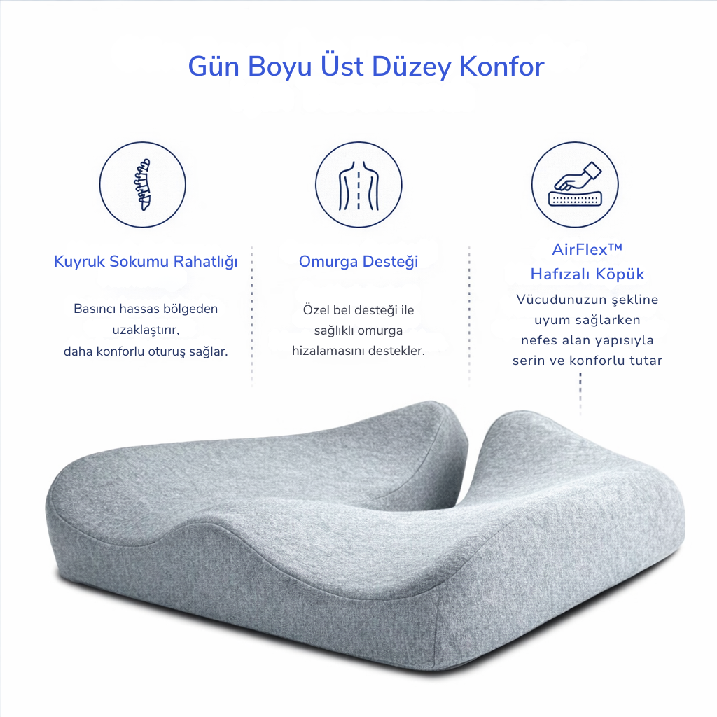 Redkip Ergonomik Ortopedik Oturma Minderi | Bel ve Kuyruk Sokumu Destekli Konfor